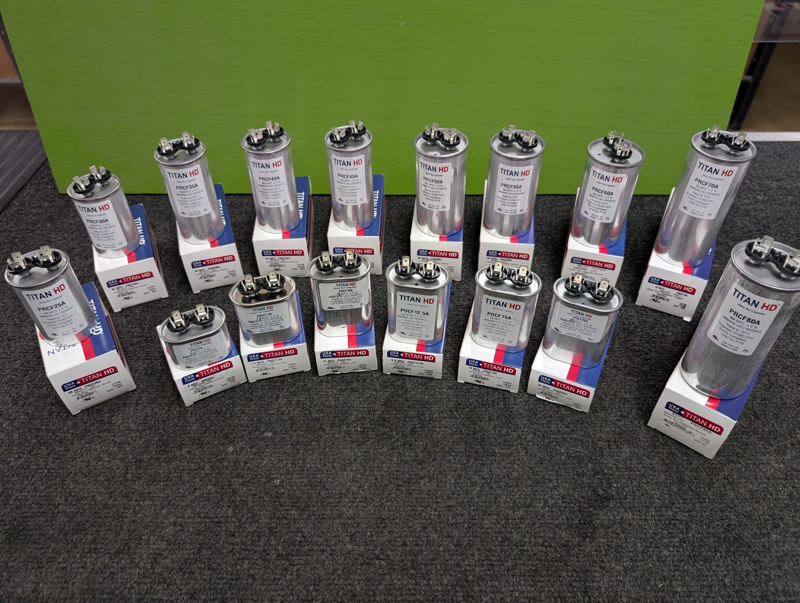 Display Of American Made Titan HD Single Capacitors