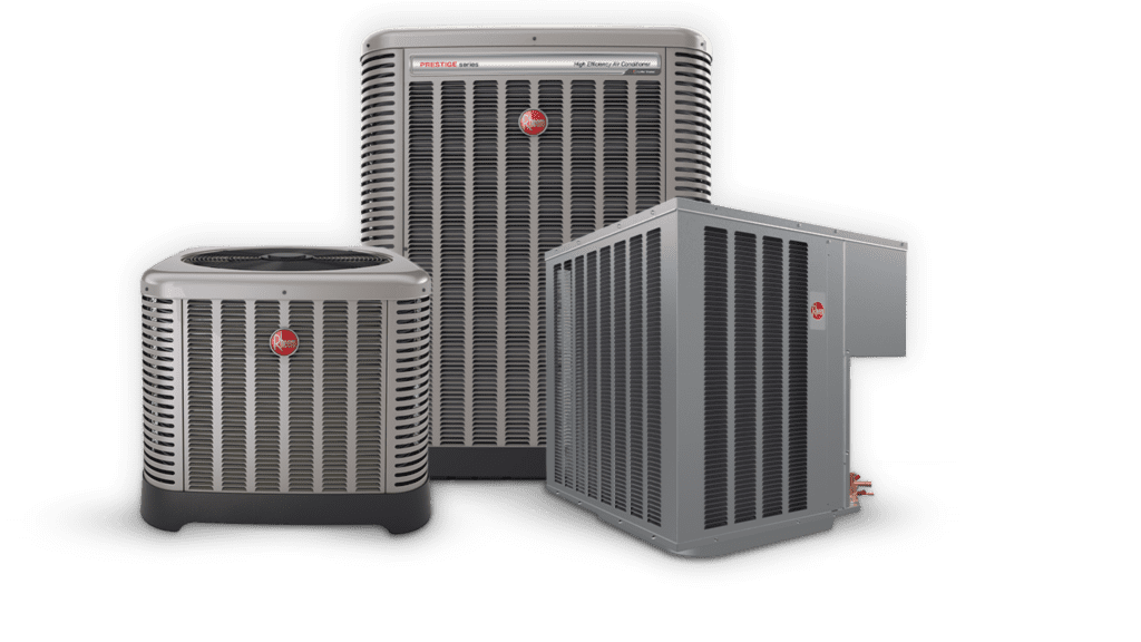 Condensadores Rheem Select, Classic y Prestige uno al lado del otro