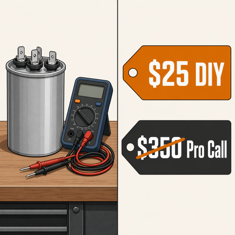 Woman repairing an outdoor air conditioning condenser unit