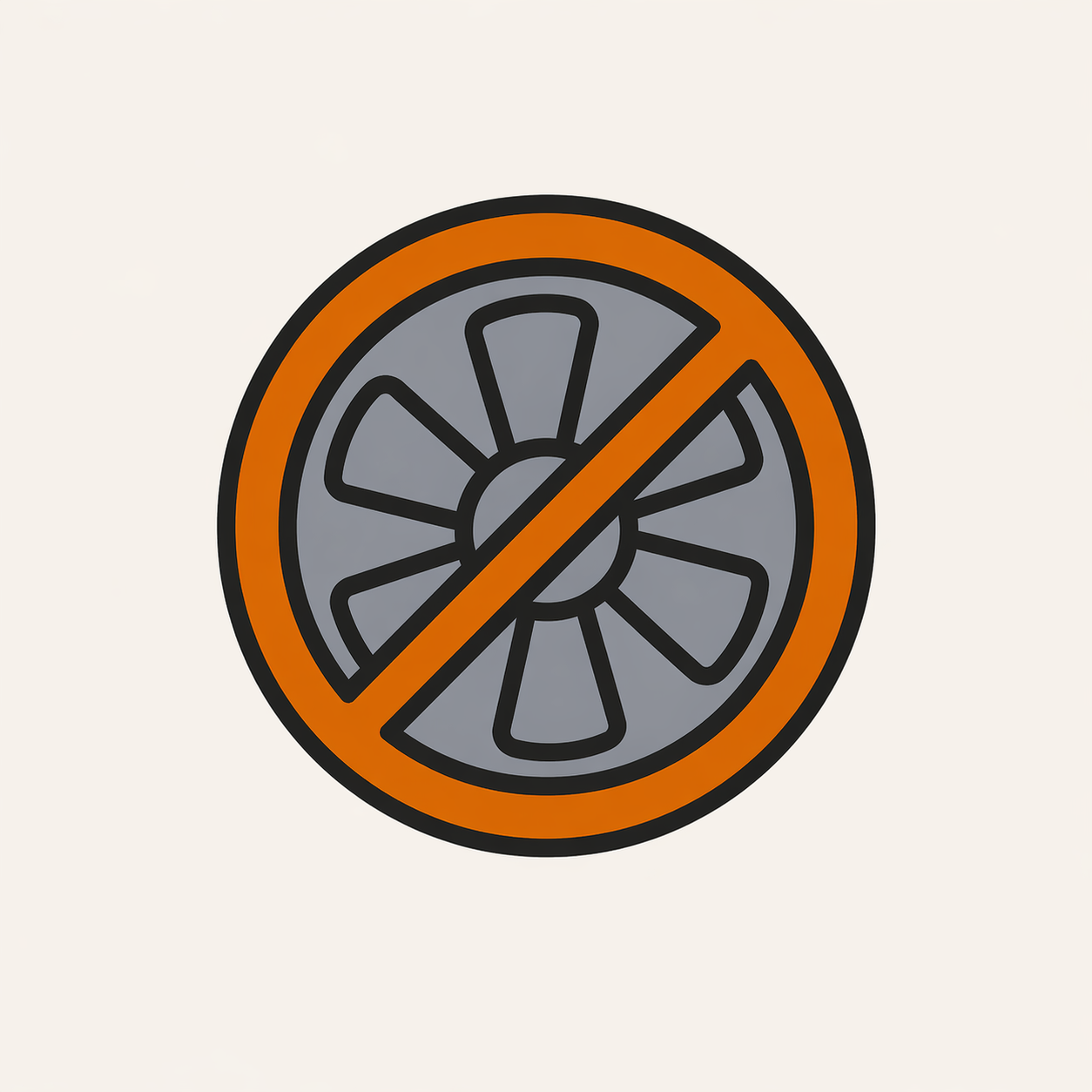 Ventilador del aire acondicionado no gira — ícono de ventilador con símbolo de prohibición