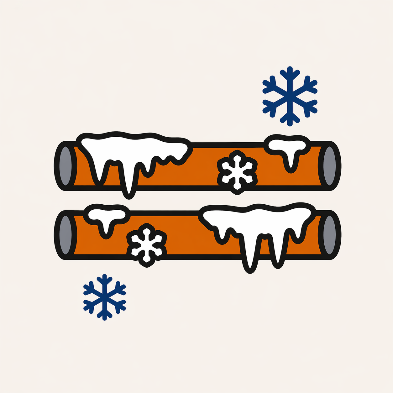 Aire acondicionado congelado — tubería de cobre cubierta de hielo y escarcha