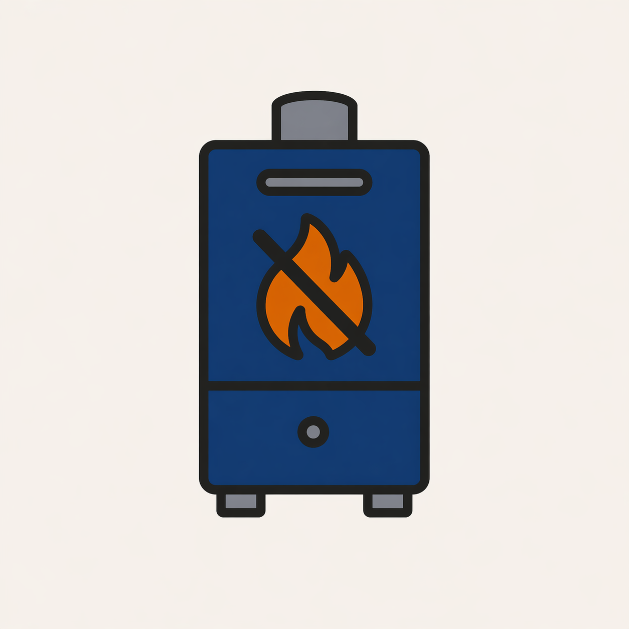 Calefactor de gas no calienta — gabinete con símbolo de flama apagada