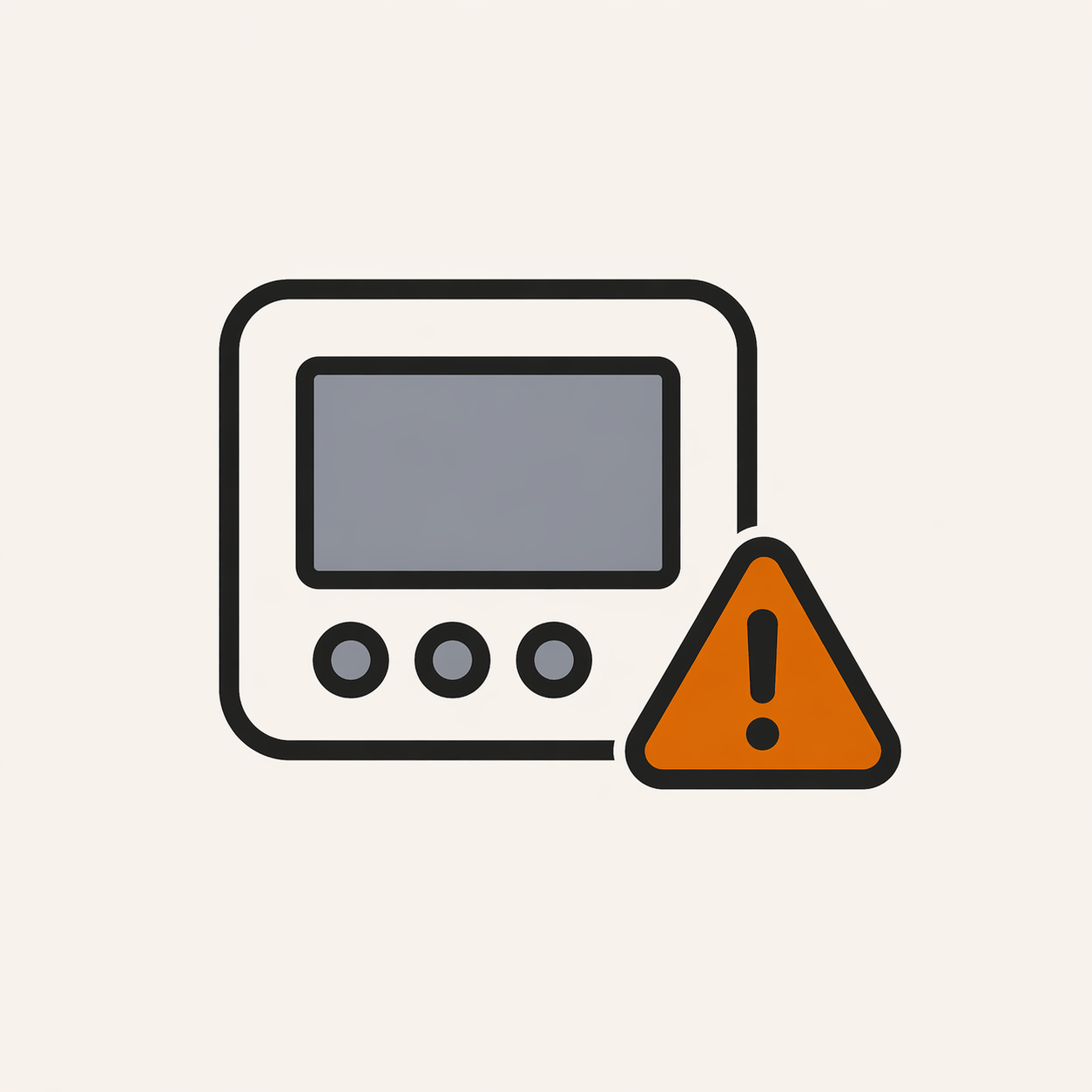 Termostato no funciona — pantalla en blanco con triángulo de advertencia